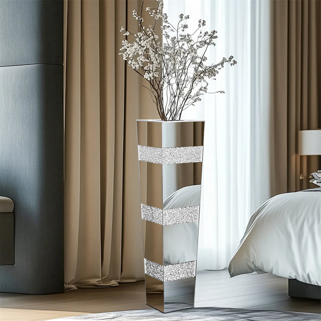 Modern Floor Vase With Crystal Glass Standing Mirrored Flower Display