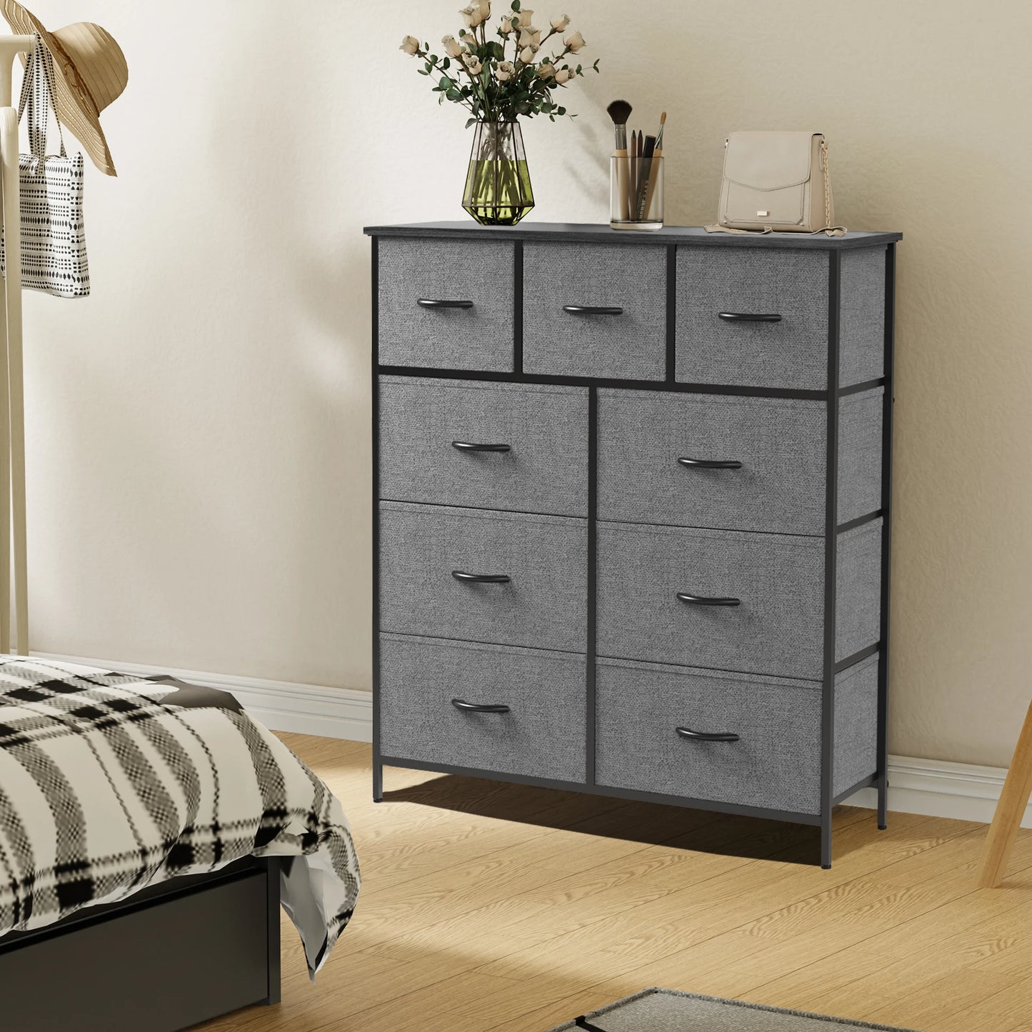JHK Dresser With Nine Fabric Storage Drawers For Bedroom