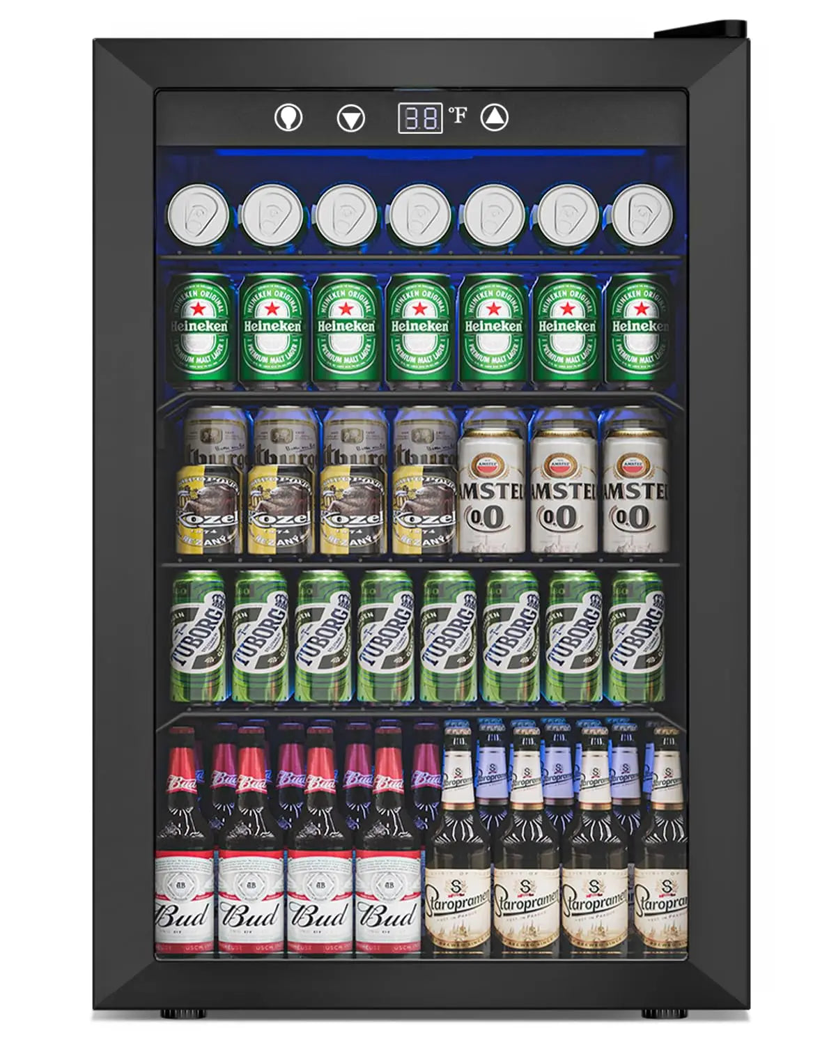 Glass Door Beverage Refrigerator With Adjustable Shelves For Home Bar