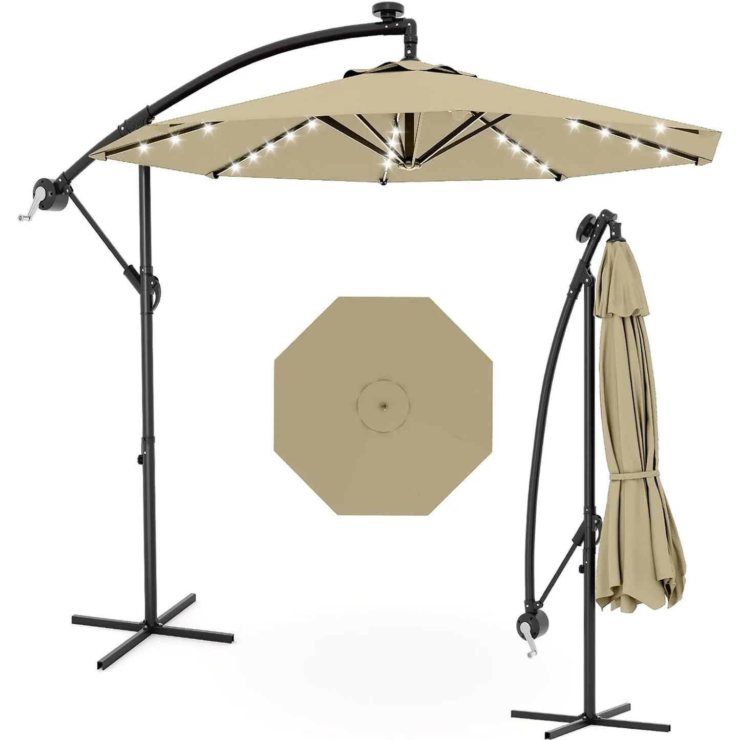 HiMISS Offset Cantilever Patio Umbrella With Solar Led Lights