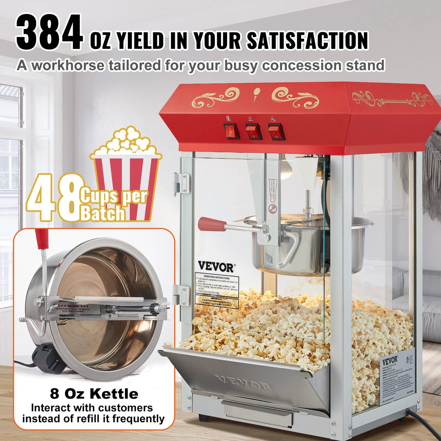 SucceBuy Electric Countertop Popcorn Maker Commercial Popper
