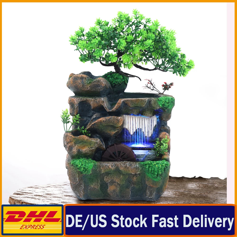 Indoor Fountain Waterfall Decor With LED Lighting For Zen Meditation