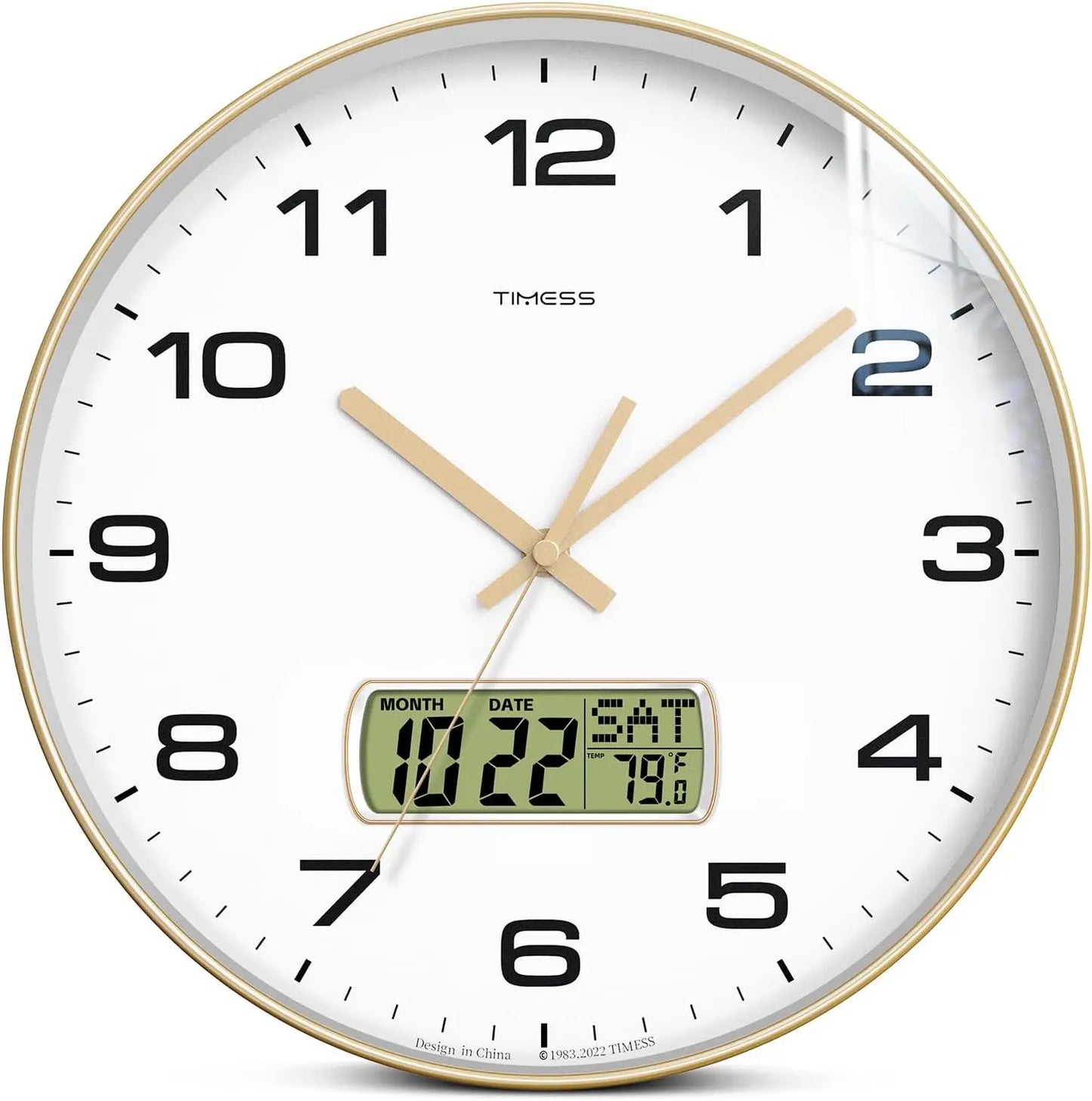 Timess Battery Operated Calendar Wall Clock With Fahrenheit Temperature Display