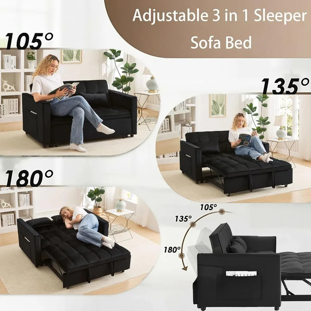 3-In-1 Velvet Sleeper Sofa Bed With Storage Convertible Couch