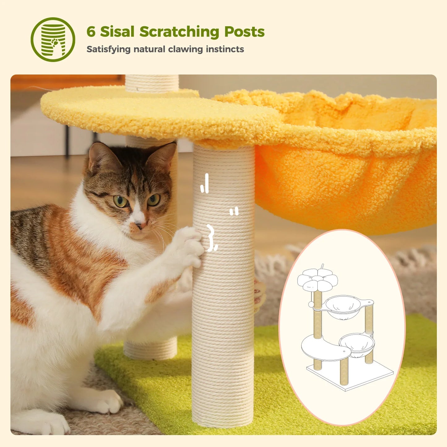 PAWZ Road Flower Cat Tree With Hammocks And Sisal Posts
