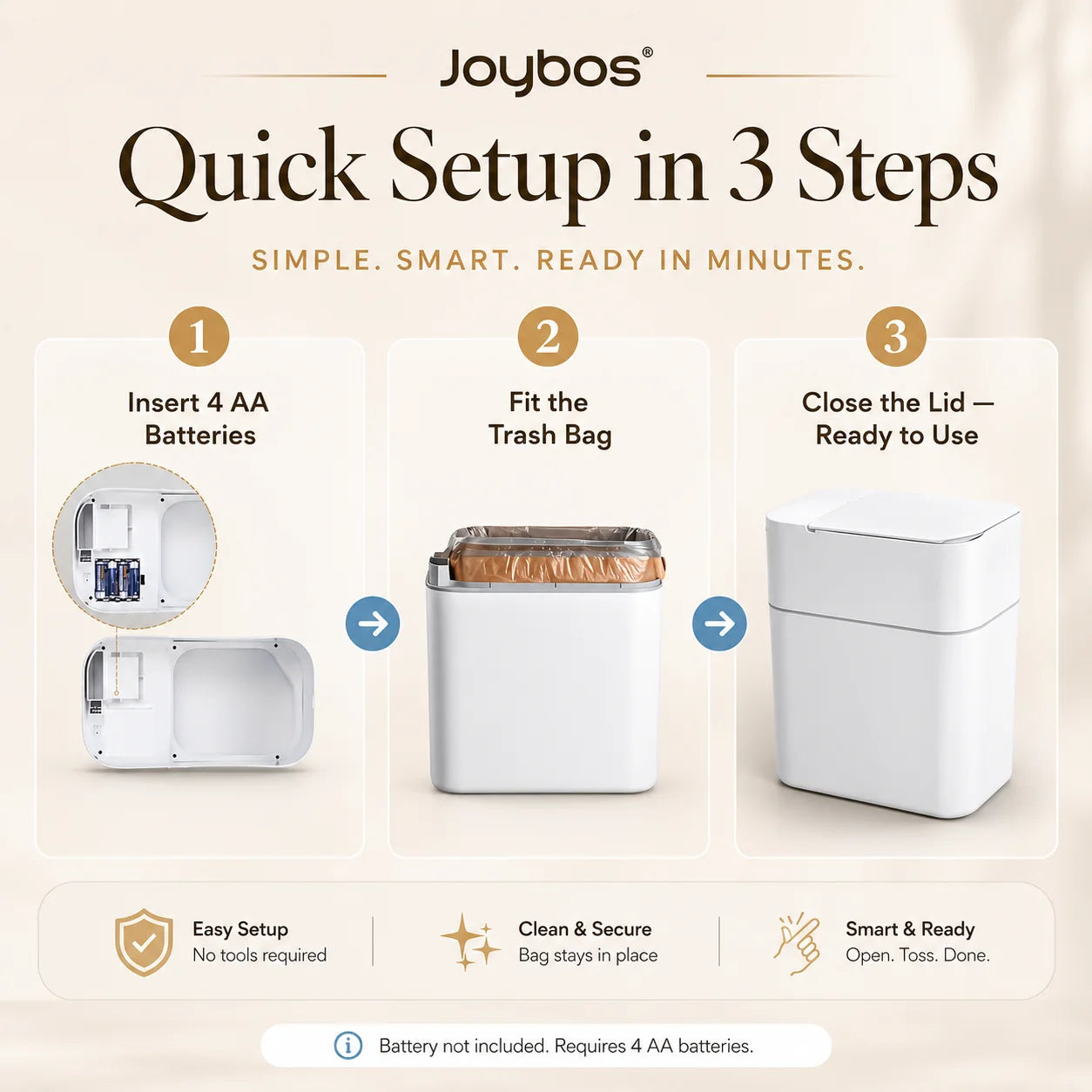 Joybos Touchless Trash Can With Motion Sensor Auto Bag Suction