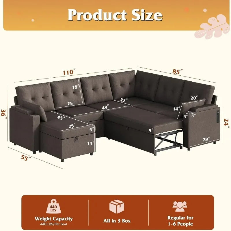 WLIVE U Shaped Sectional Sofa With Storage Chaise And Pillows