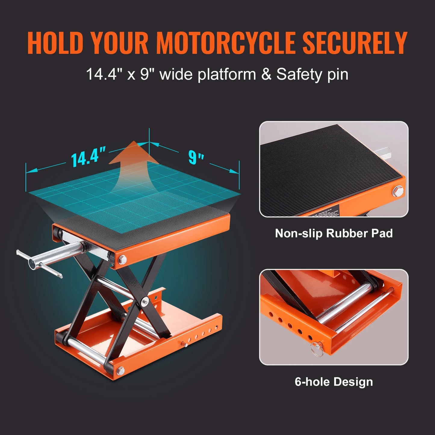 SucceBuy Motorcycle Lift Scissor Jack With Wide Deck Safety Pin