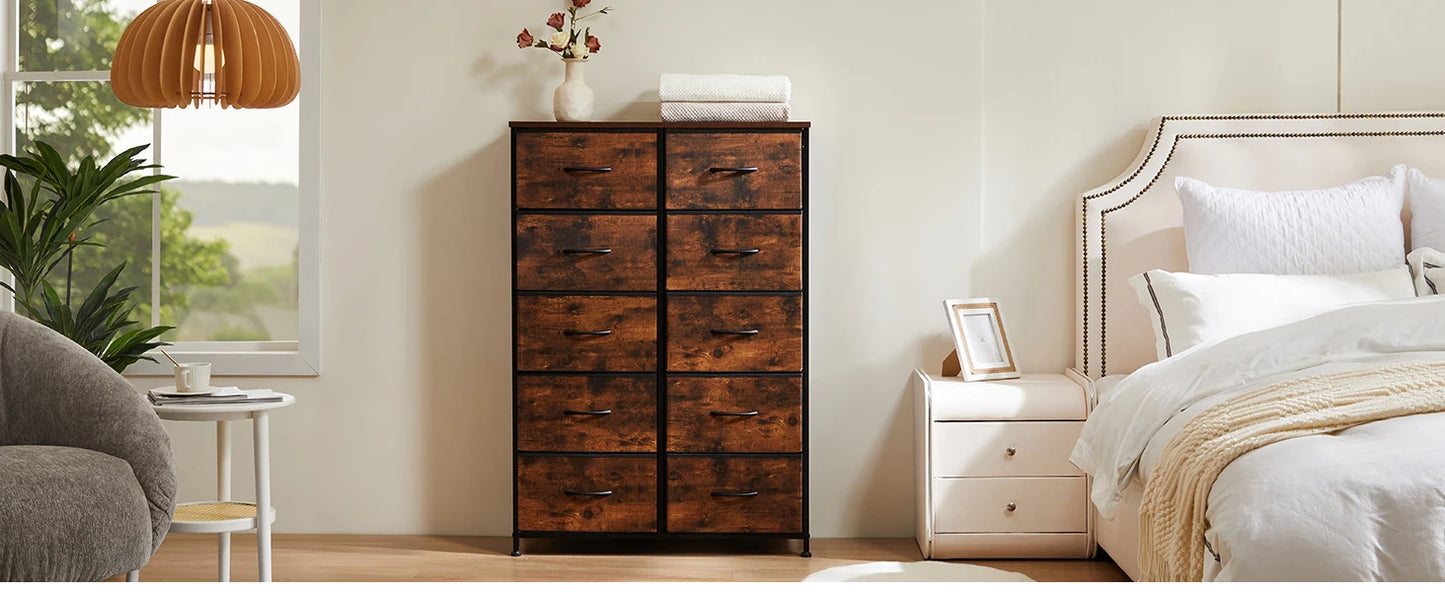 JHK Bedside Table With Fabric Drawers And Metal Frame Wardrobe