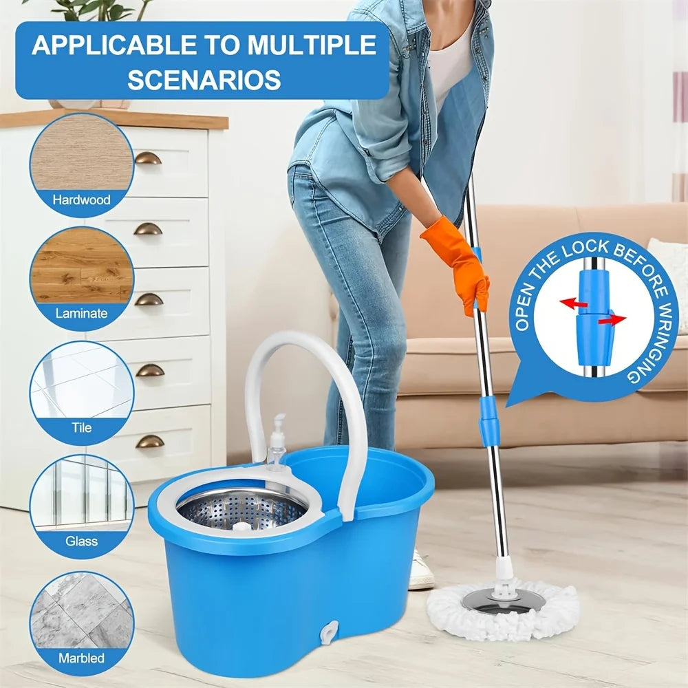 AEHOME Mop Bucket With Wringer Kit 360 Degree Swivel Mop And 3 Replacement Heads
