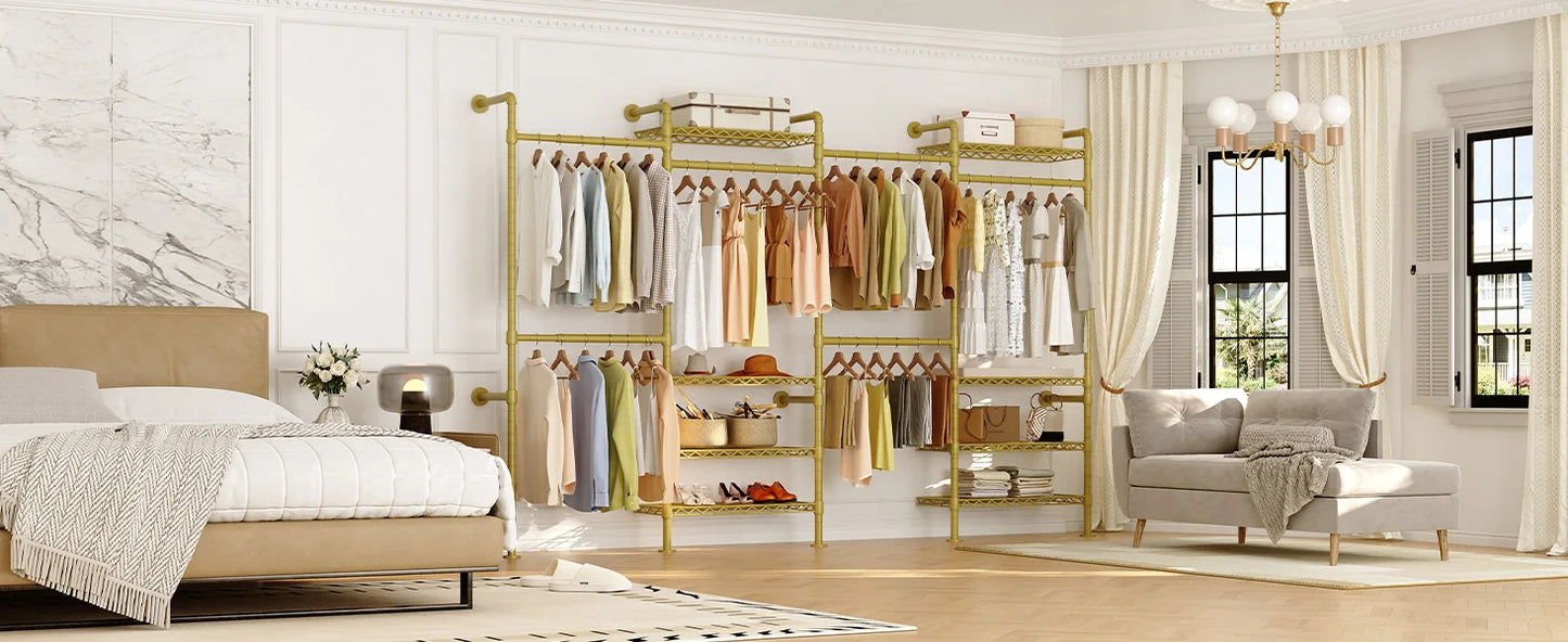 L4 Wall Mounted Industrial Pipe Clothes Rack Closet Organizer