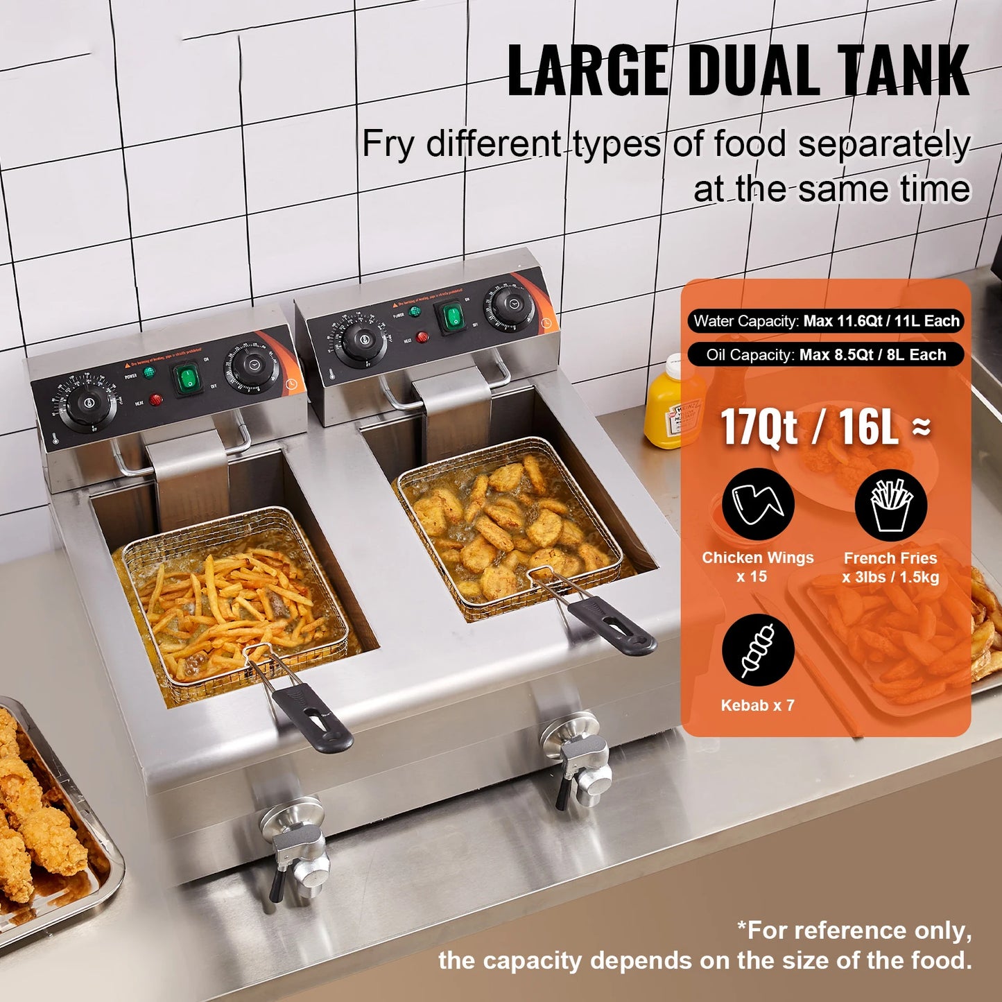 SucceBuy Dual Tank Commercial Countertop Deep Fryer