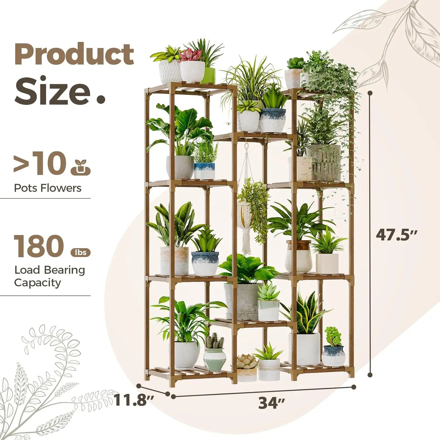Wooden Plant Stand With 10 Shelves For Indoor Decor