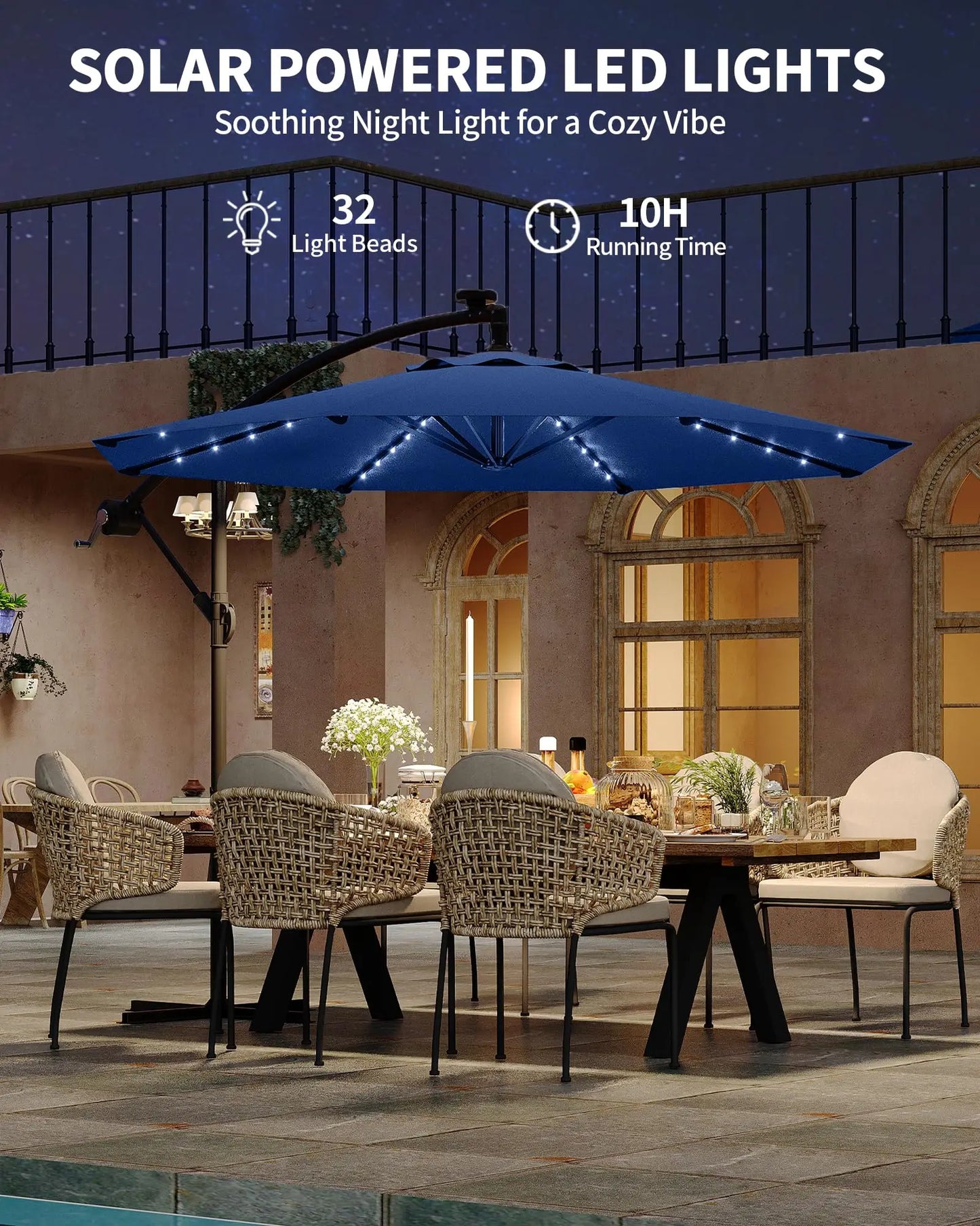 HiMISS Offset Cantilever Patio Umbrella With Solar Led Lights