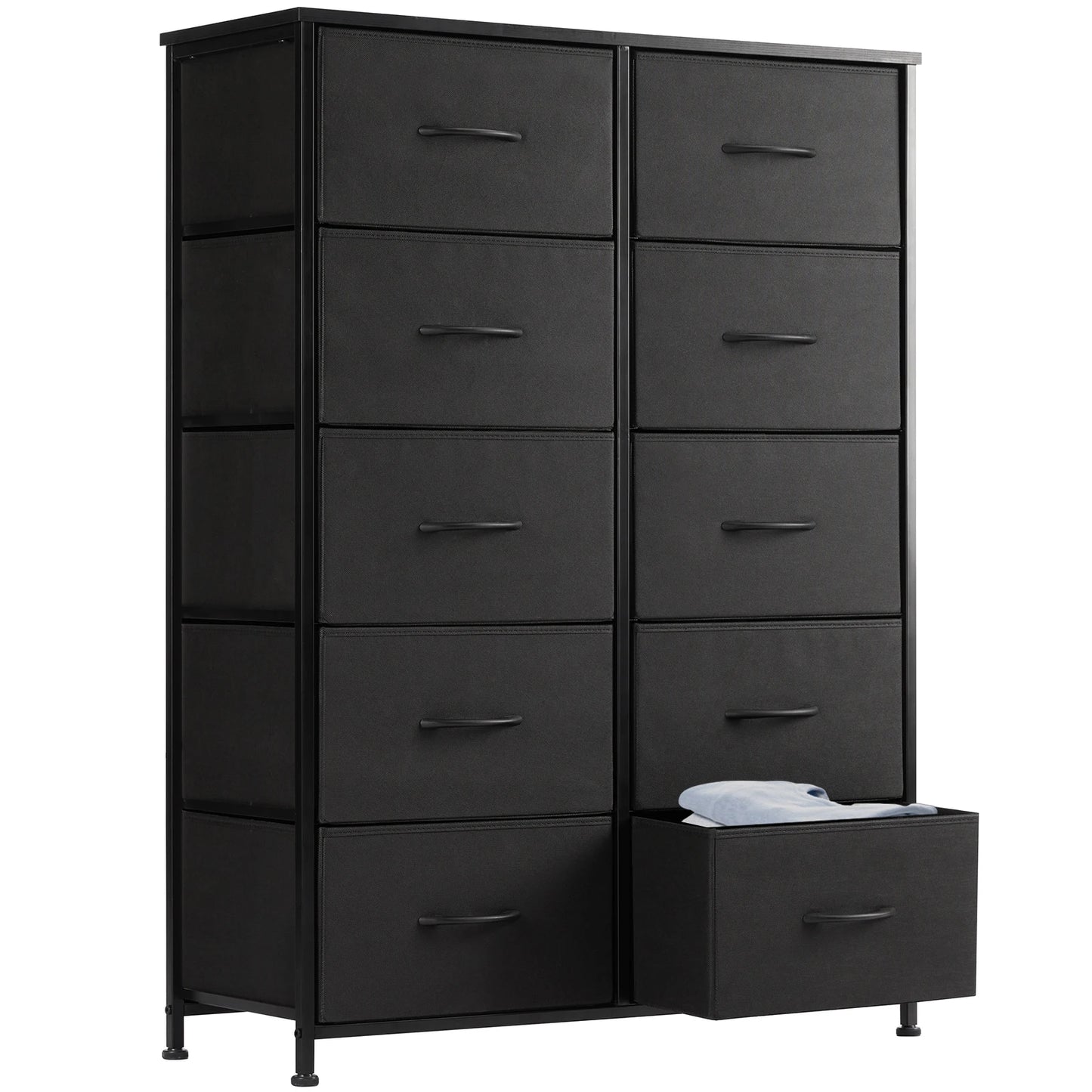 JHK Bedside Table With Fabric Drawers And Metal Frame Wardrobe