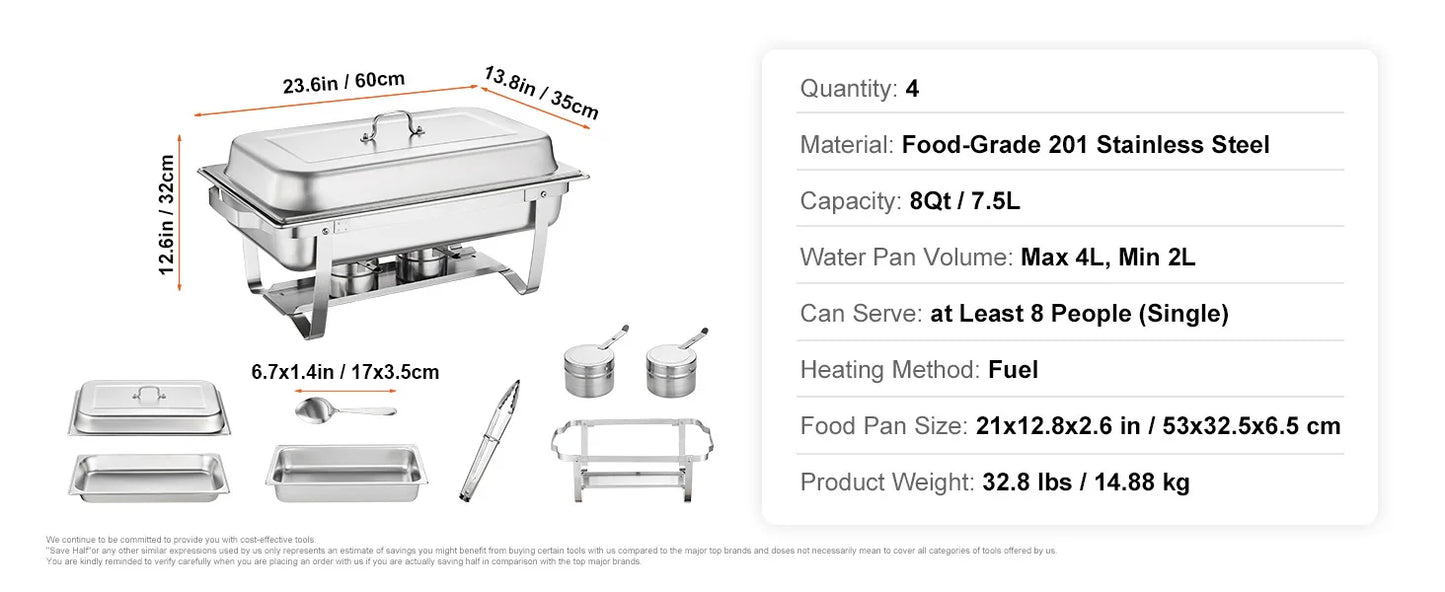 SucceBuy Rectangle Chafing Dish Buffet Warmer Server Set Of 2 4 6 Packs