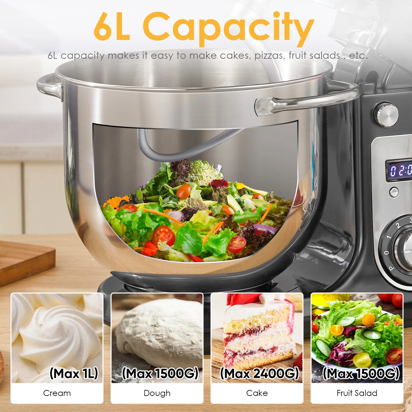 Biolomix BM601 Stand Mixer With 1200W Motor And 6 Speed