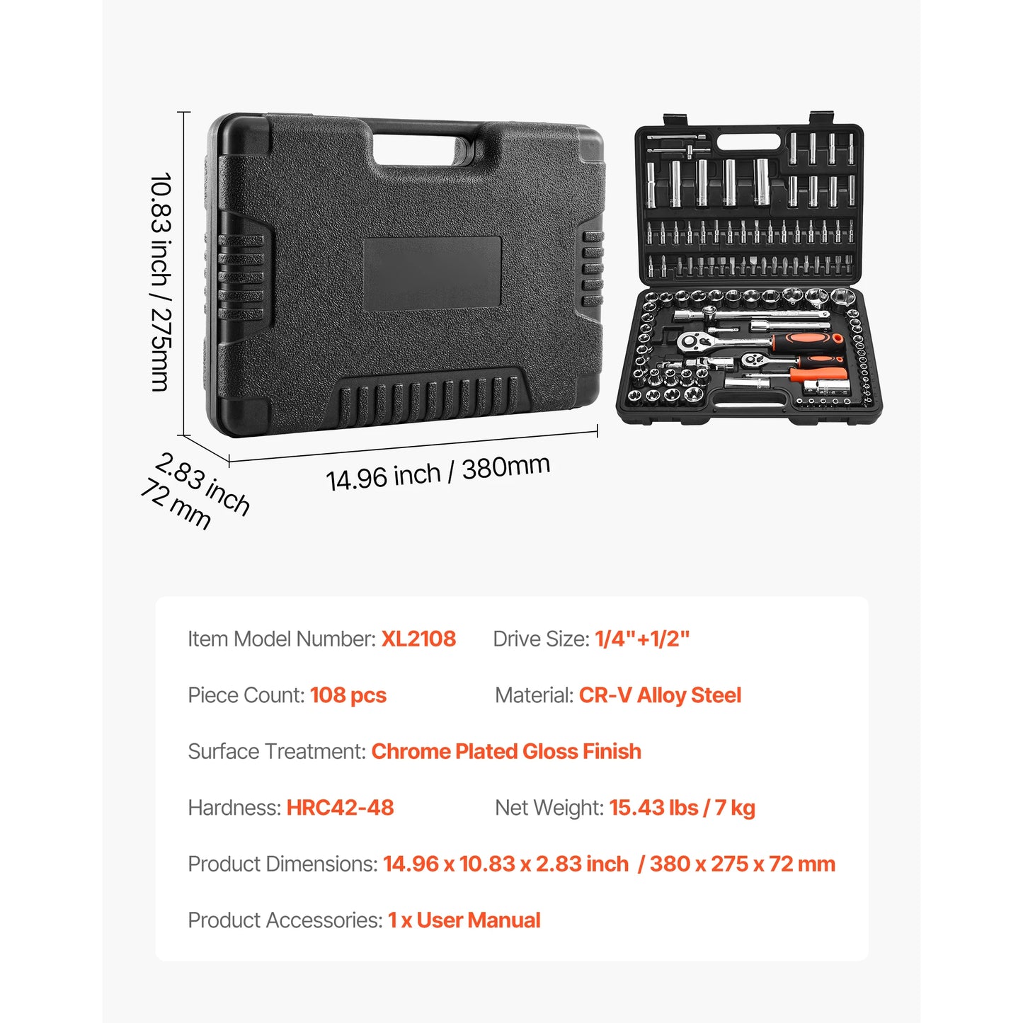 SucceBuy 86 Piece Socket Set Ratchet Mechanic Tool Kit