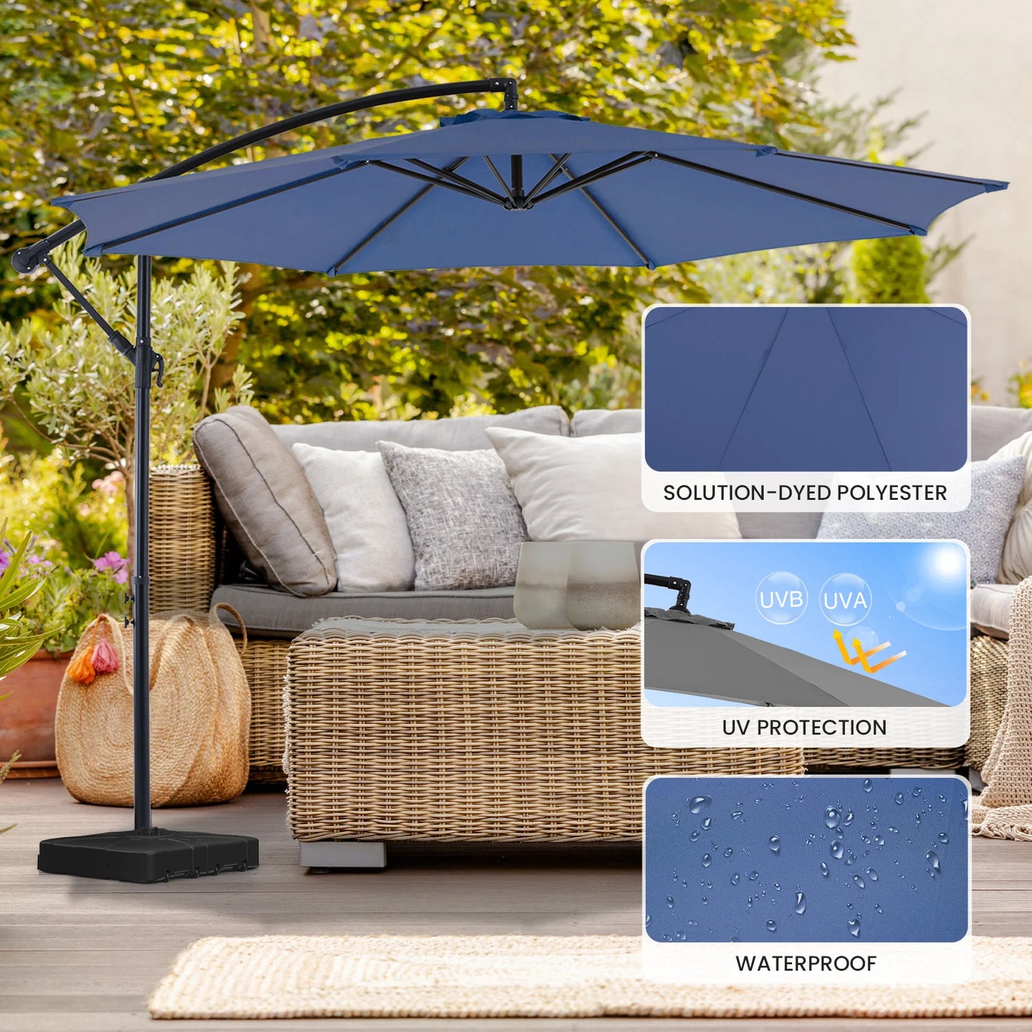 JHK Outdoor Cantilever Patio Umbrella Easy Tilt UV Protection