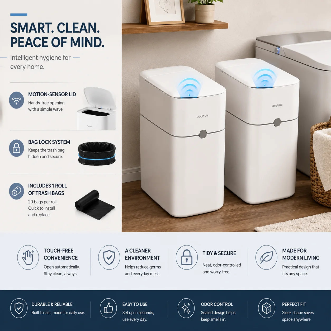 Joybos Touchless Trash Can With Motion Sensor Auto Bag Suction