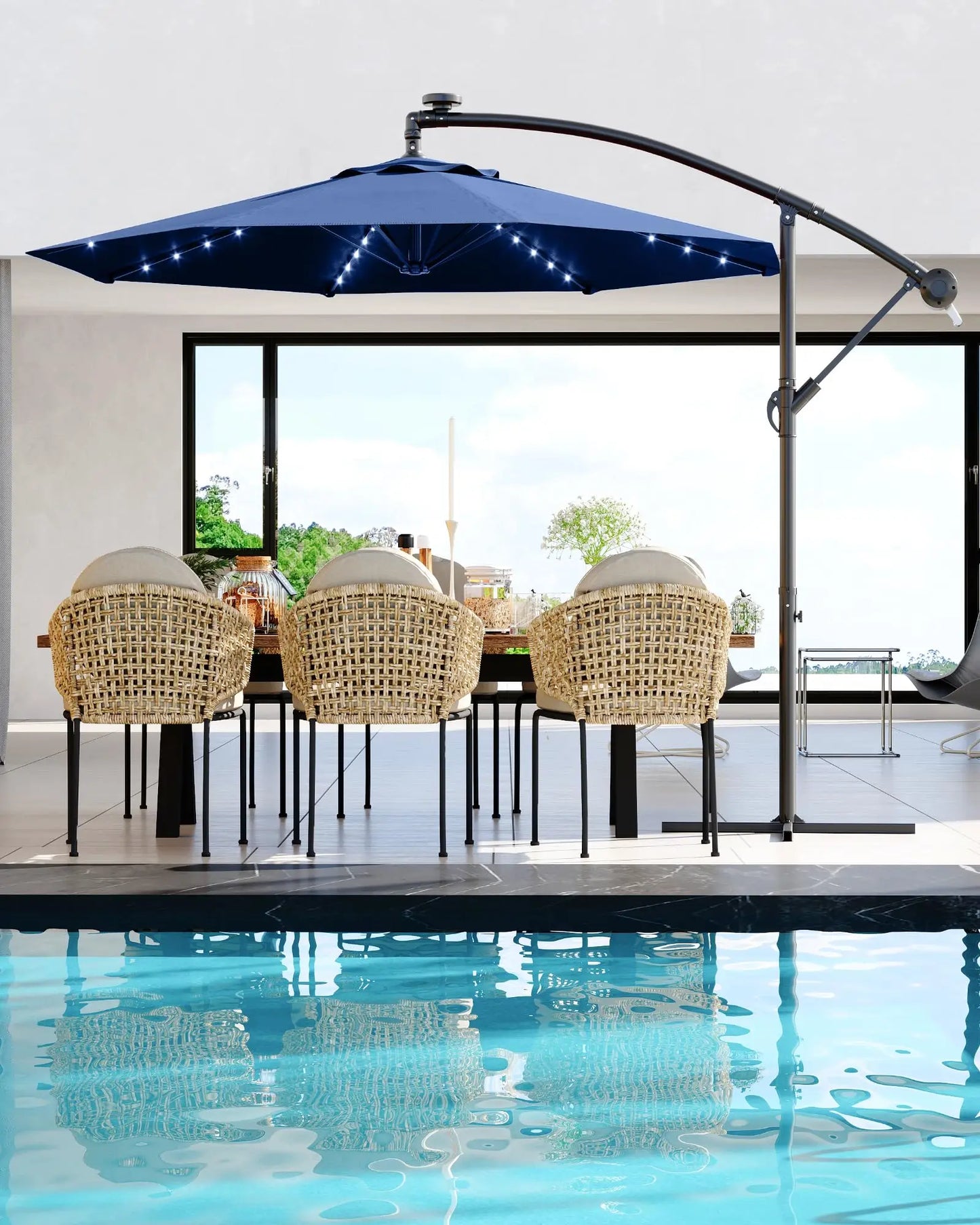 HiMISS Offset Cantilever Patio Umbrella With Solar Led Lights