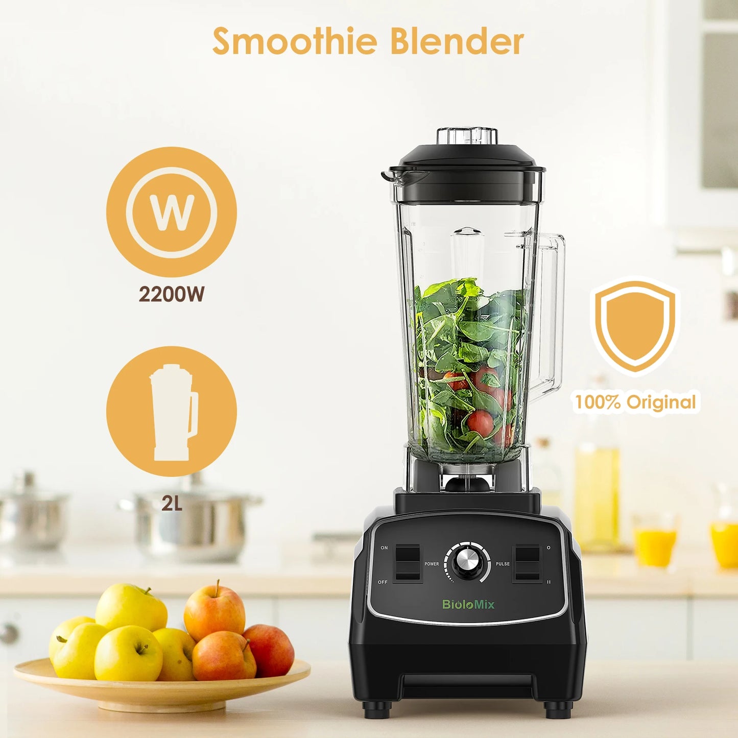 Biolomix Heavy Duty Blender Juicer Mixer Food Processor 3HP 2200W