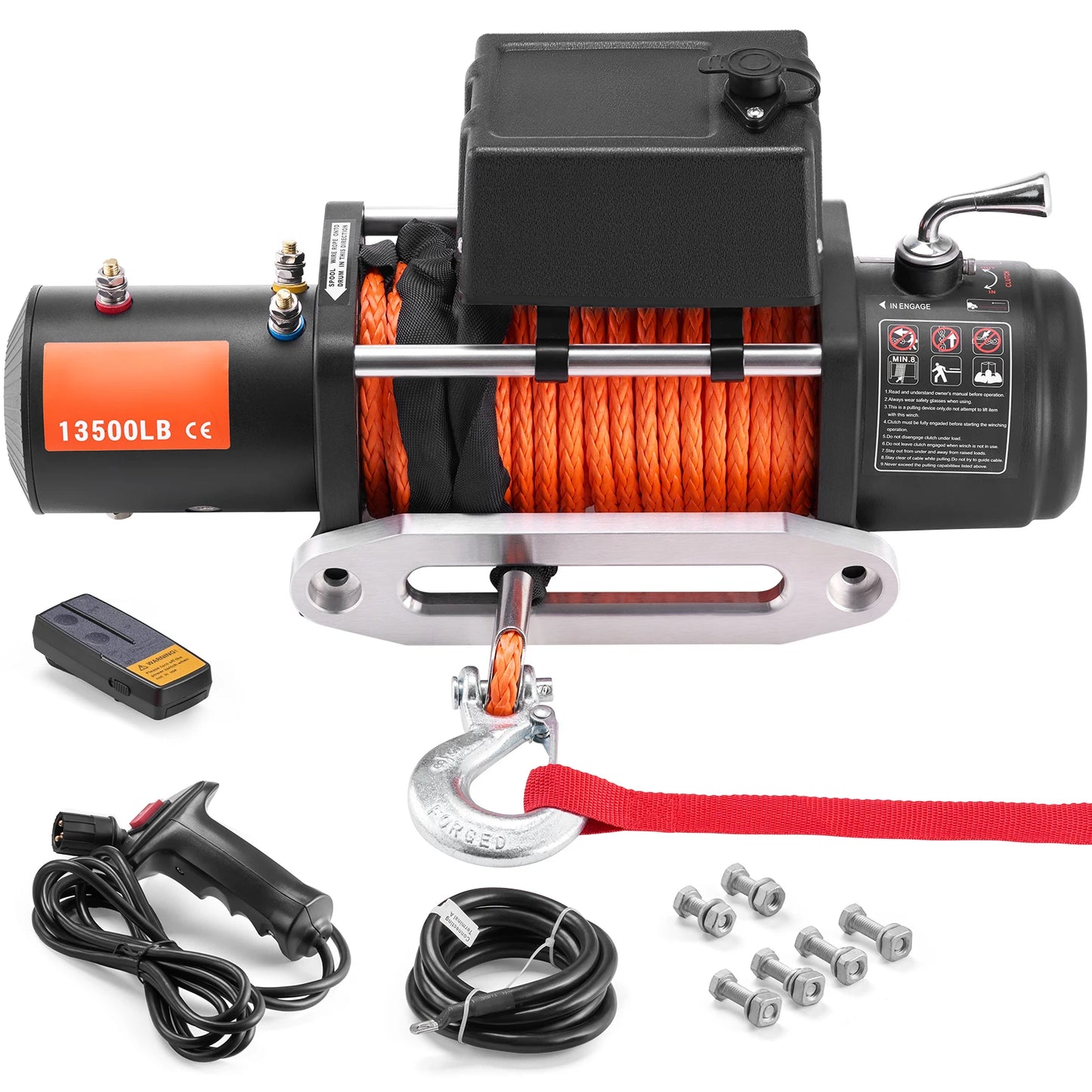 SucceBuy 13500Lbs Electric Winch With 80ft Synthetic Rope Remote Control