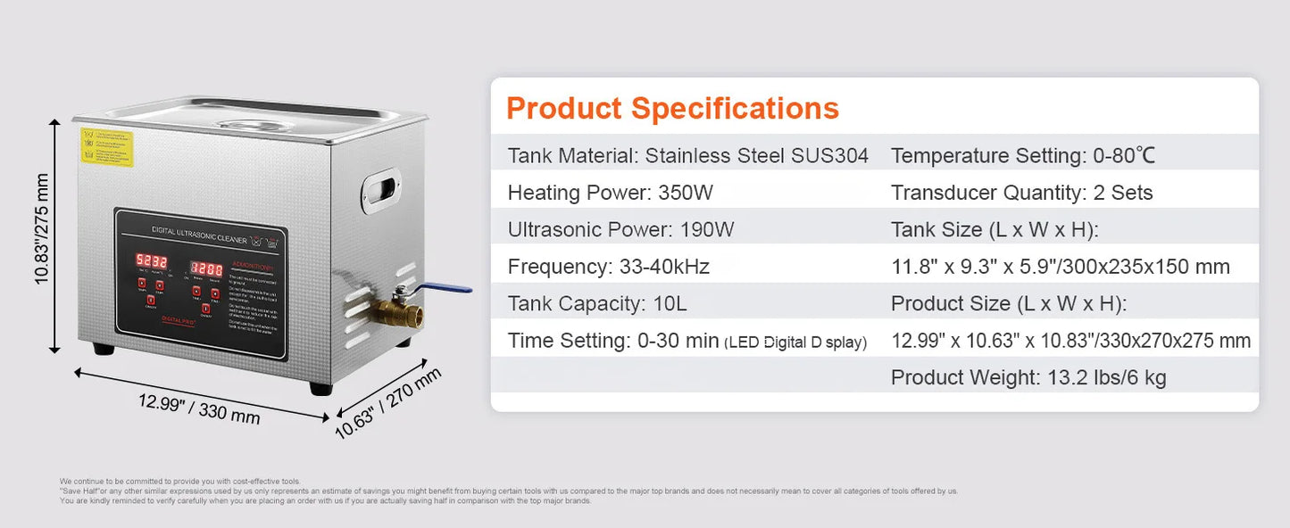 SucceBuy Ultrasonic Cleaner Stainless Steel Portable Home Appliance