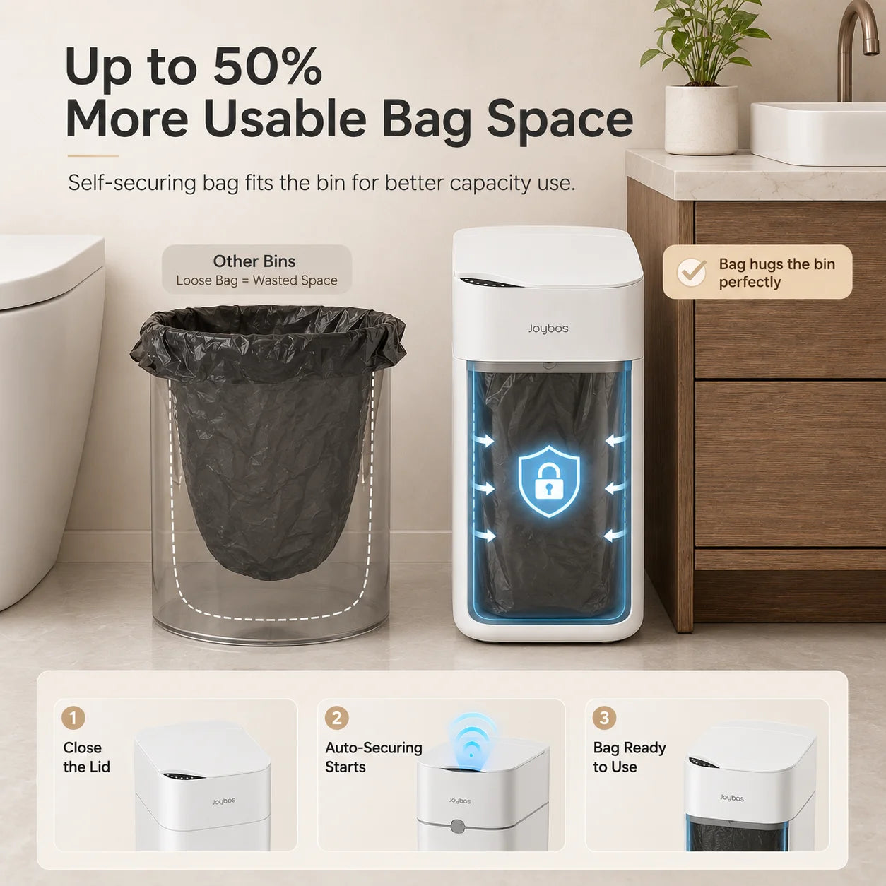 Joybos Touchless Trash Can With Motion Sensor Auto Bag Suction