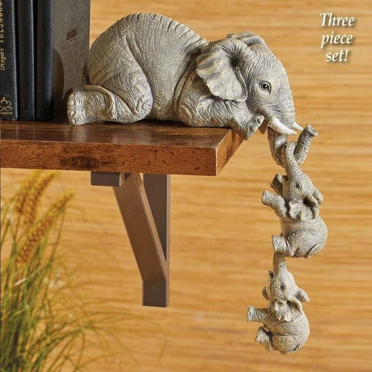 Cute Elephant Figurines 3 Piece Set Holding Baby Elephant Resin Home Decor Gift