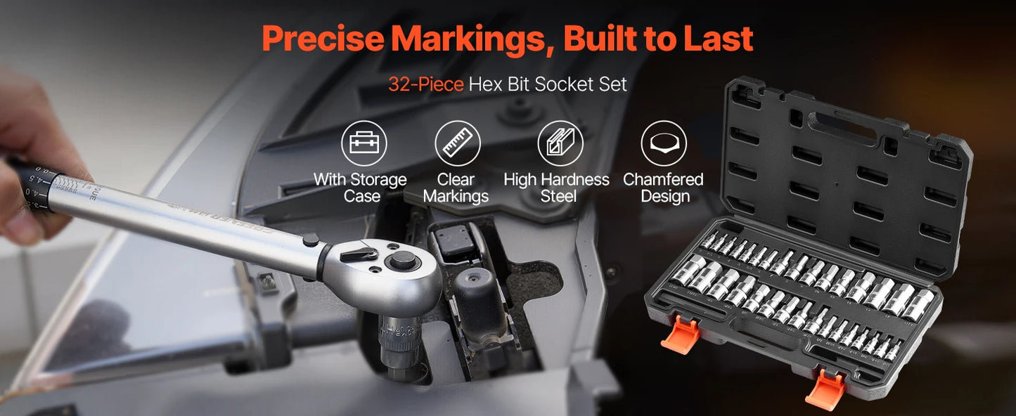 Hex Bit Socket Set S2 Cr-V Alloy Steel Case Metric-Grade