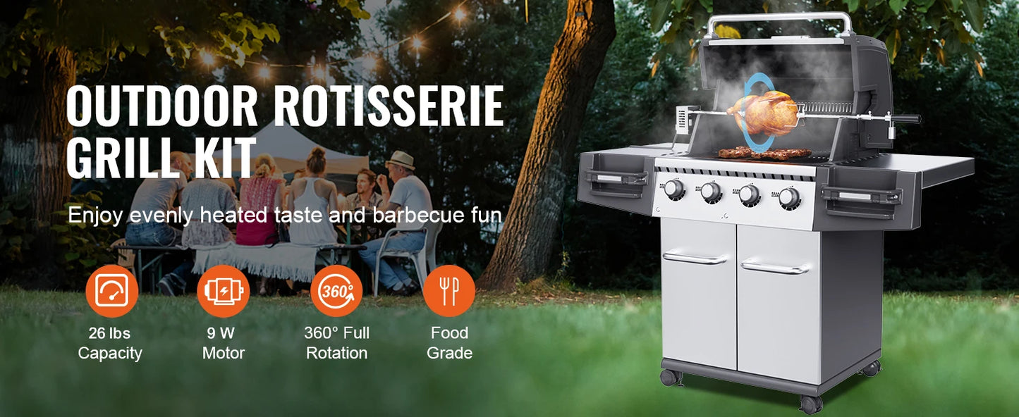 SucceBuy Universal Grill Rotisserie Kit With Motor Stainless Steel