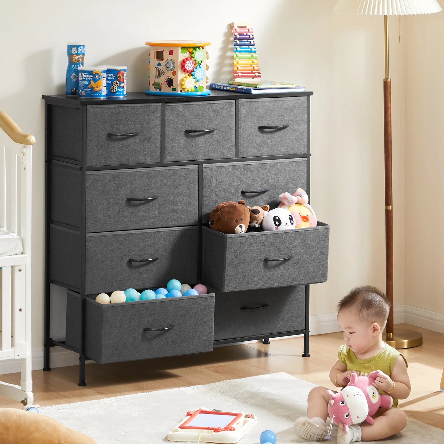 JHK Dresser With Nine Fabric Storage Drawers For Bedroom