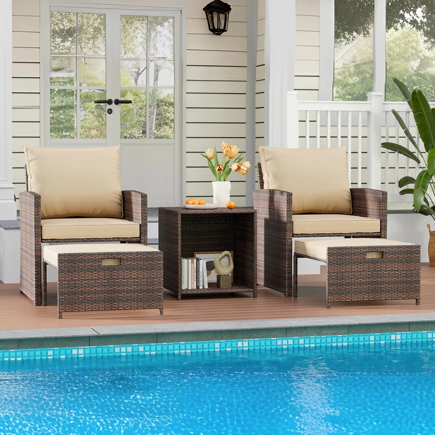HiMISS 5-Piece All-Weather PE Rattan Patio Set With Cushions
