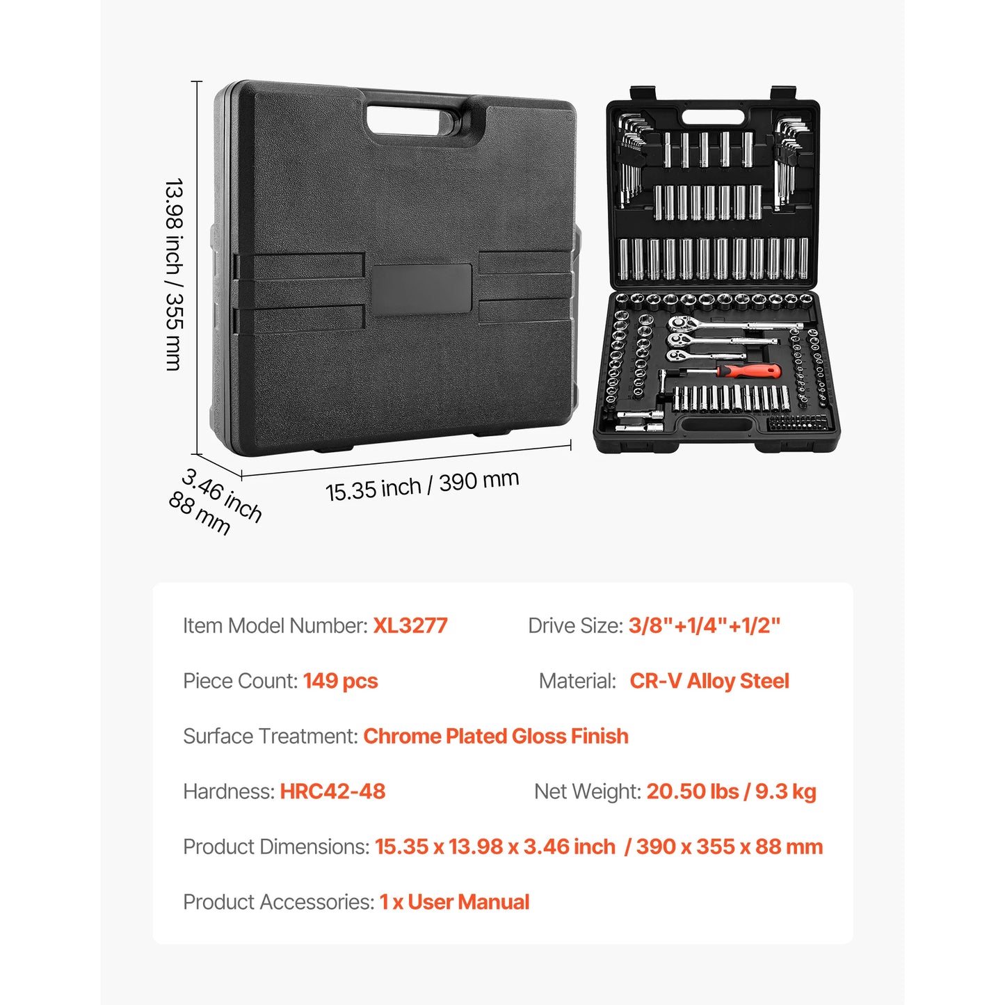 SucceBuy 86 Piece Socket Set Ratchet Mechanic Tool Kit