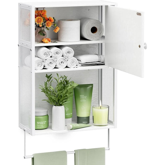 Over Toilet Bathroom Cabinet With Towel Bar And Shelves