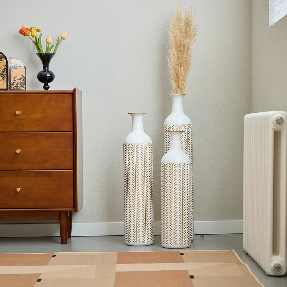TWISTER.CK Floor Vase Set Modern Metal 3-Piece Drop-Shaped Standing Vases