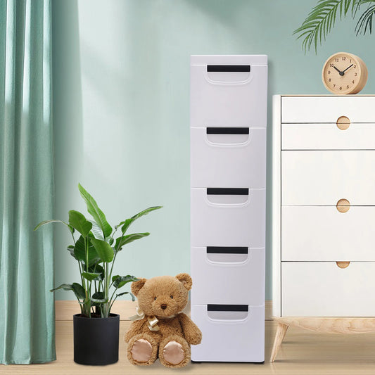 Large Capacity Storage Cabinet with 5 Compartmentalized Design Drawers, Organized Storage Cabinet , Flexible Movement