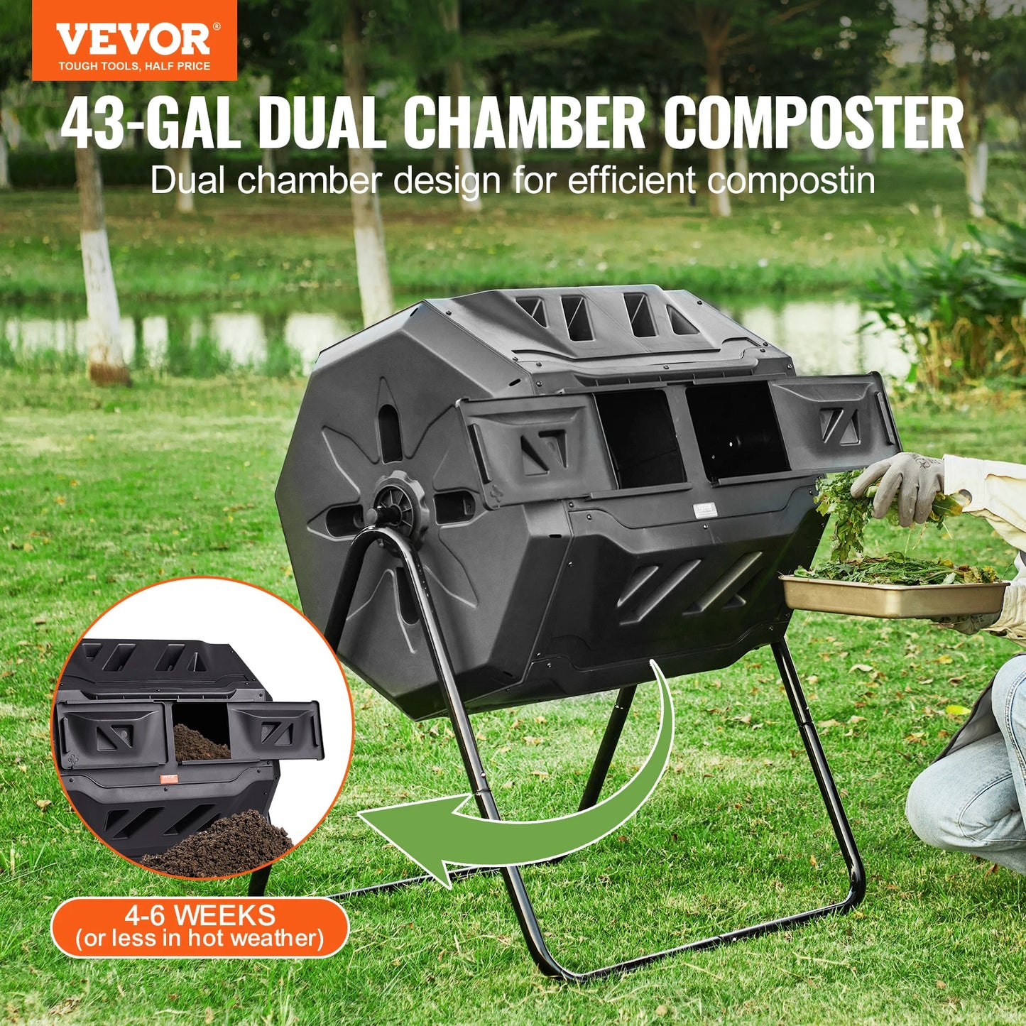 Dual Chamber Compost Bin Tumbler BPA Free for Garden