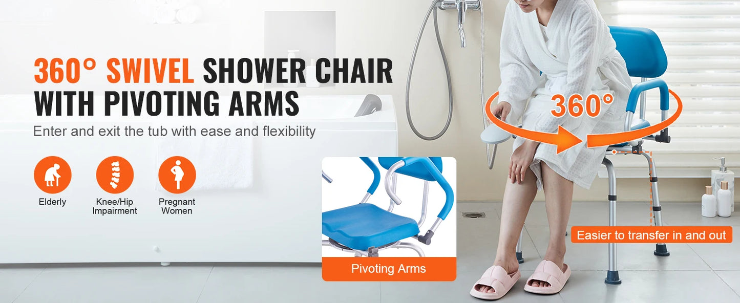SucceBuy 360 Degree Swivel Shower Chair With Armrests And Backrest Non Slip