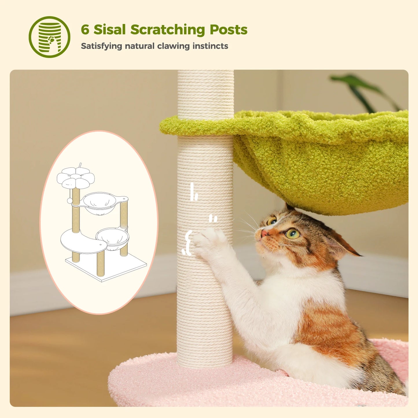 PAWZ Road Flower Cat Tree With Hammocks For Indoor Cats