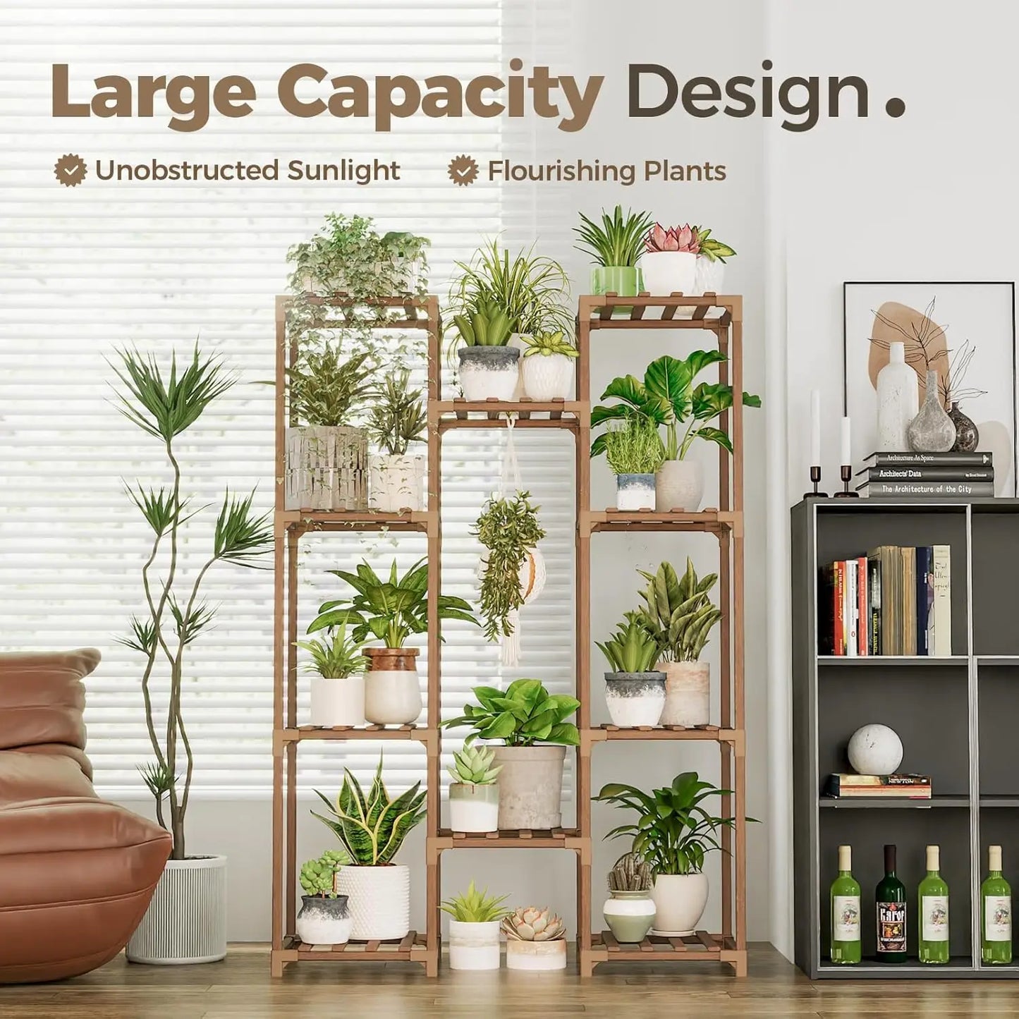 Wooden Plant Stand With 10 Shelves For Indoor Decor