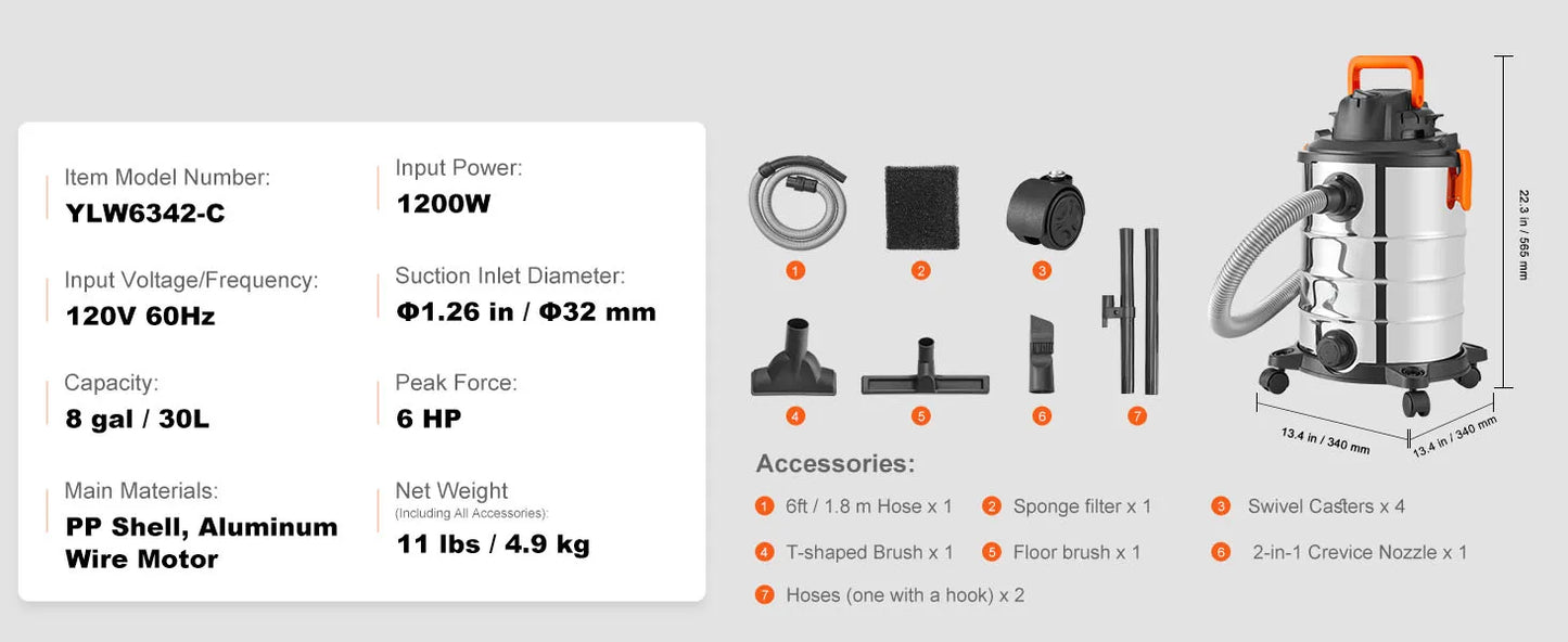 SucceBuy Wet Dry Shop Vacuum Powerful Suction For Pet Hair