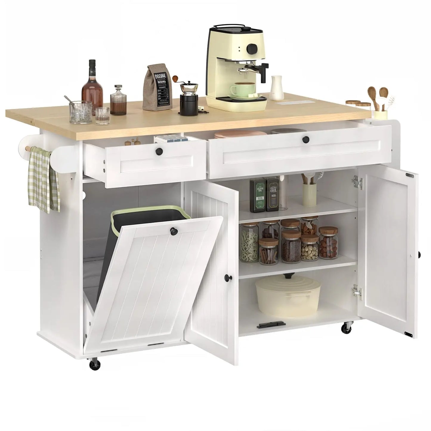 ONBRILL Rolling Mobile Kitchen Island With Power Outlet Towel Rack