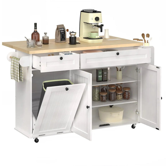 ONBRILL Rolling Mobile Kitchen Island With Power Outlet Towel Rack