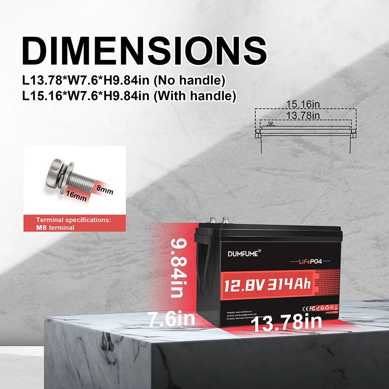 Dumfume 12V 100Ah LiFePO4 Battery With 100A BMS System