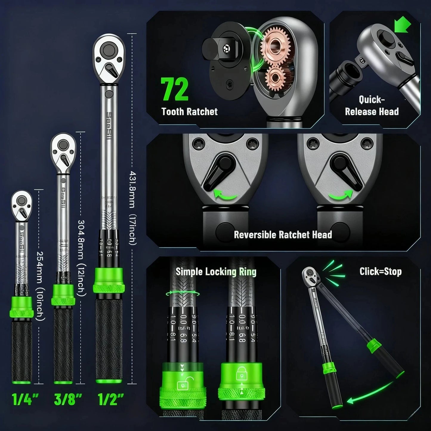 TaskStar 3-Piece Torque Wrench Set For Bicycle And Motorcycle