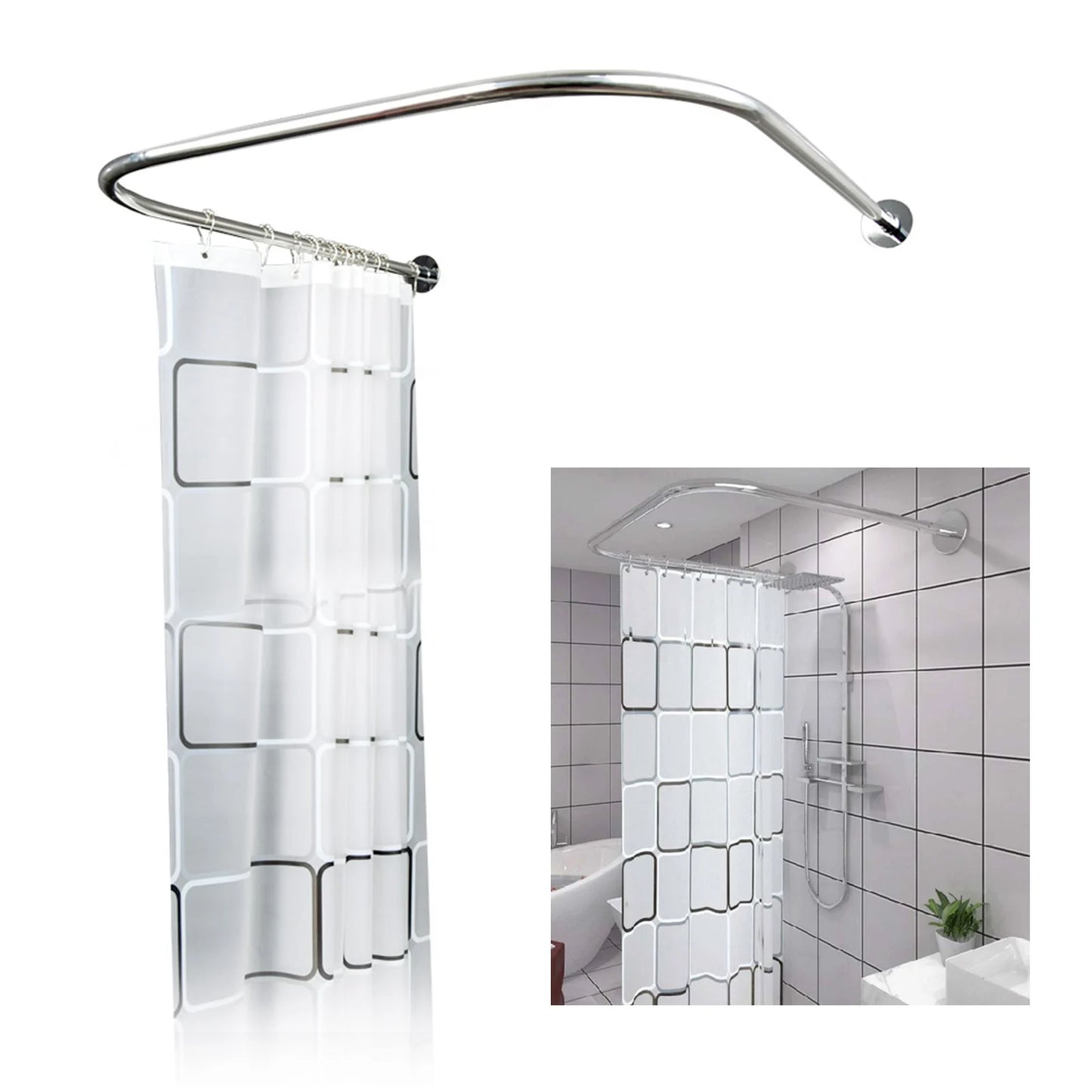 No Drilling L Shape Shower Curtain Rod Curtain Stainless Steel