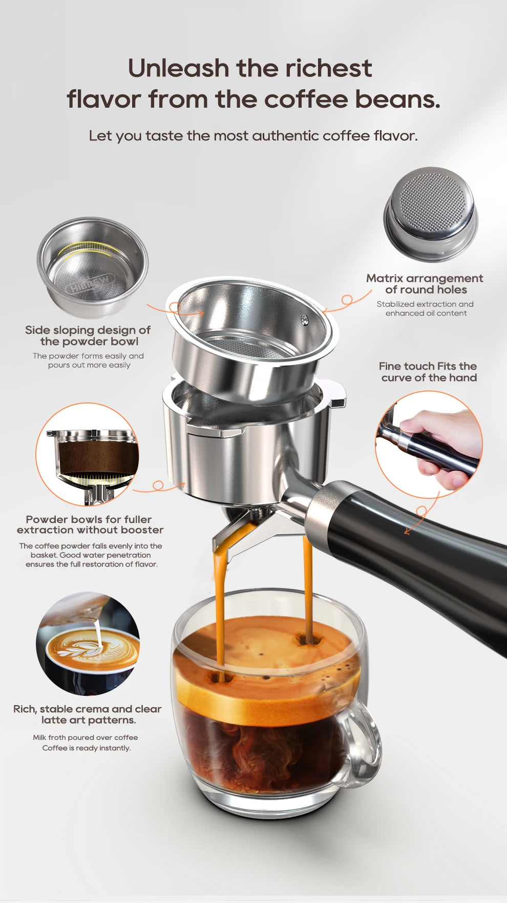HiBREW 20Bar Semi Automatic Espresso Machine For Home Use