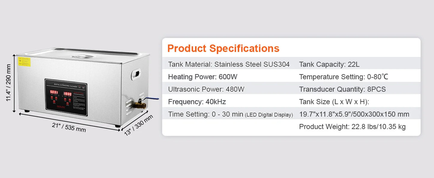 SucceBuy Ultrasonic Cleaner Portable Stainless Steel Home Appliance